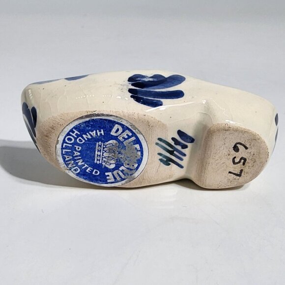 Vintage Delft Blue Cream and-Painted Ceramic Dutch Clog Shoe Figurine - Picture 4 of 7